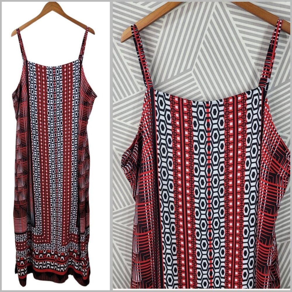 Ashley Stewart Slip Dress Plus size 26 26W alt maxi long Geometric Red White